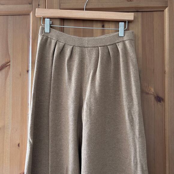 Sezane LouLou Knit Trousers Wide Leg Pleats Women’s Medium Tan Brown Minimalist - Picture 6 of 11